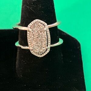 KENDRA SCOTT Silver Elyse Ring w/ Gray Drusy Crystal Open Double Band-Size 7.5